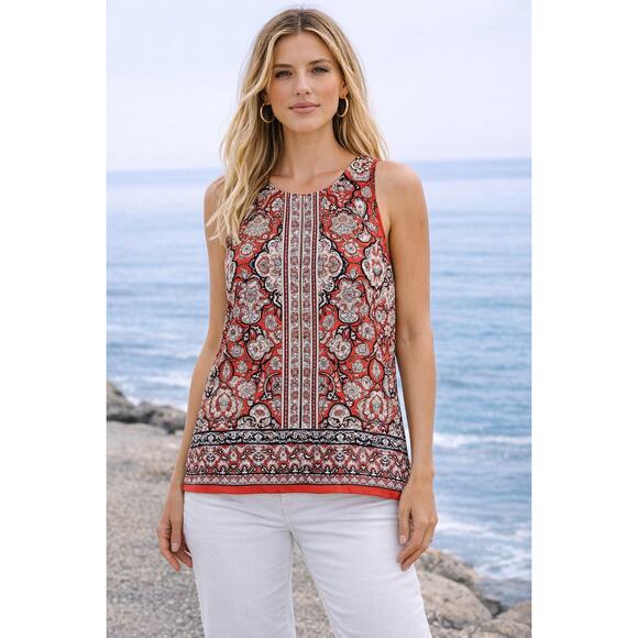 Max Studio Tops - Max Studio Boho Medallion Print Sleeveless Blouse Red Tank Top L Resort Summer